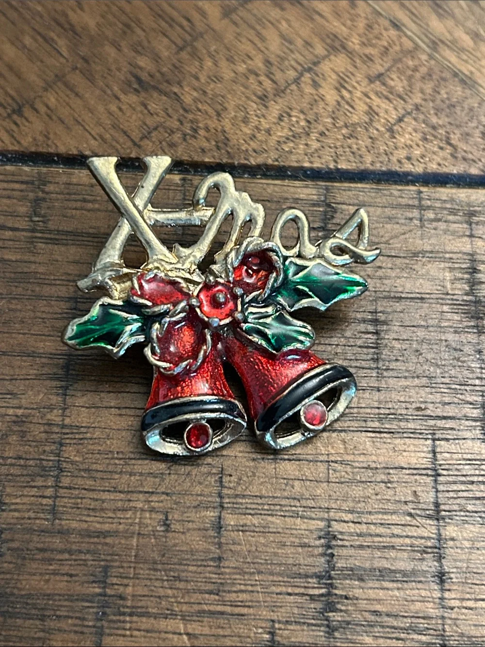 Festive Red Bells Xmas Brooch